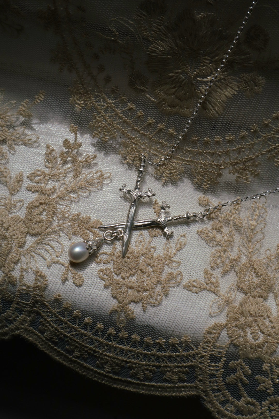 Pearl Crossed Swords Pendant
