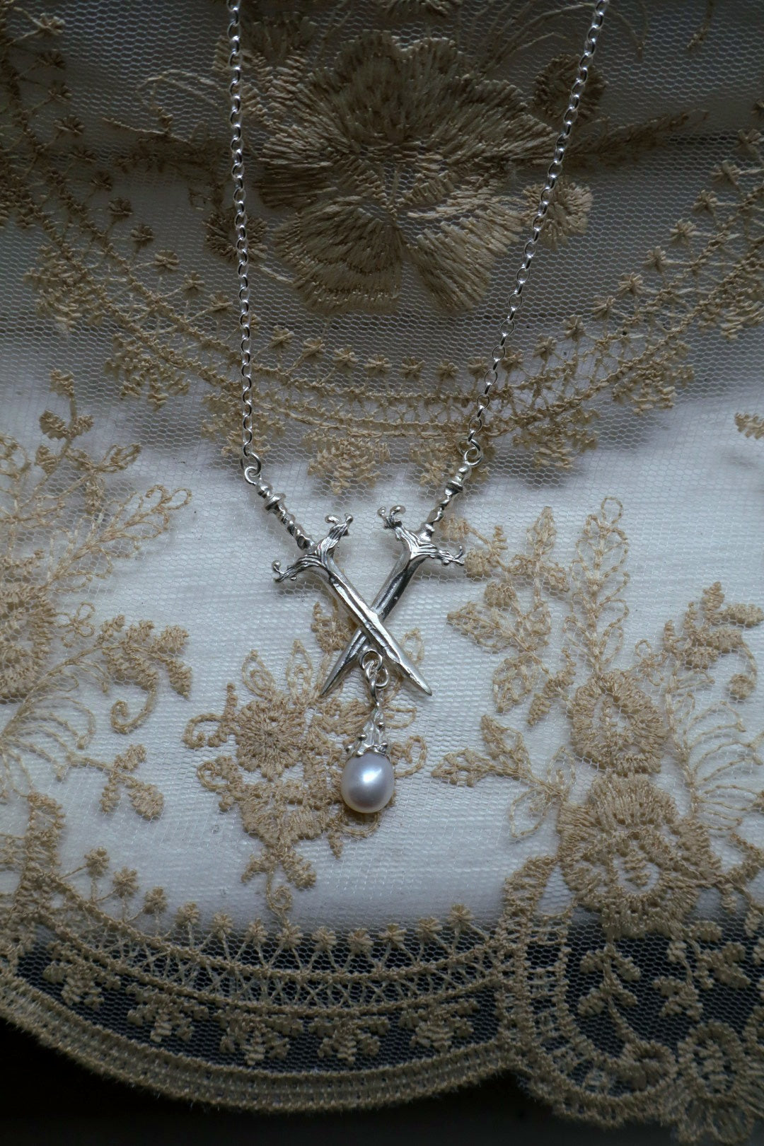 Pearl Crossed Swords Pendant
