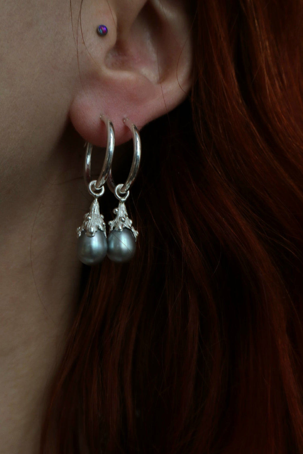 Drop Pearl Hoops