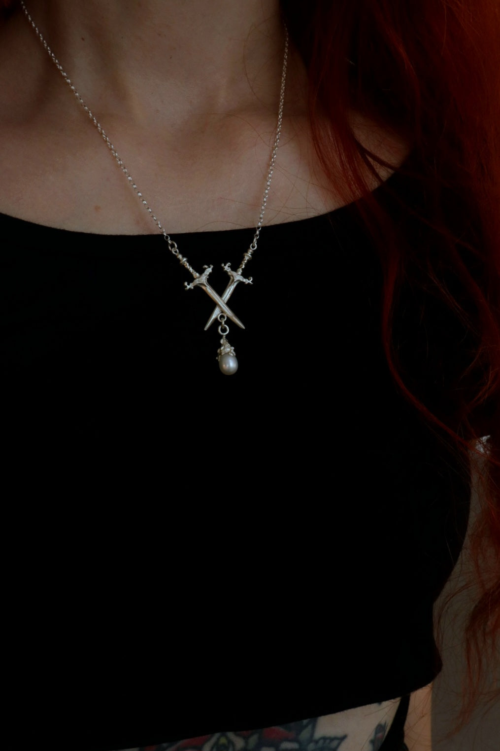 Pearl Crossed Swords Pendant