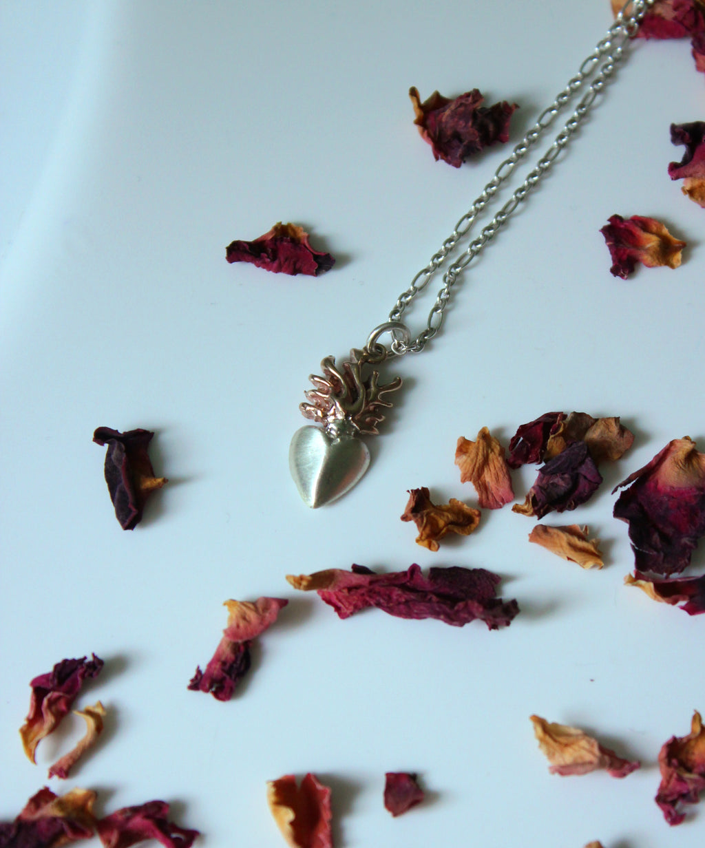 Flaming Heart Pendant with 9ct Gold Flames