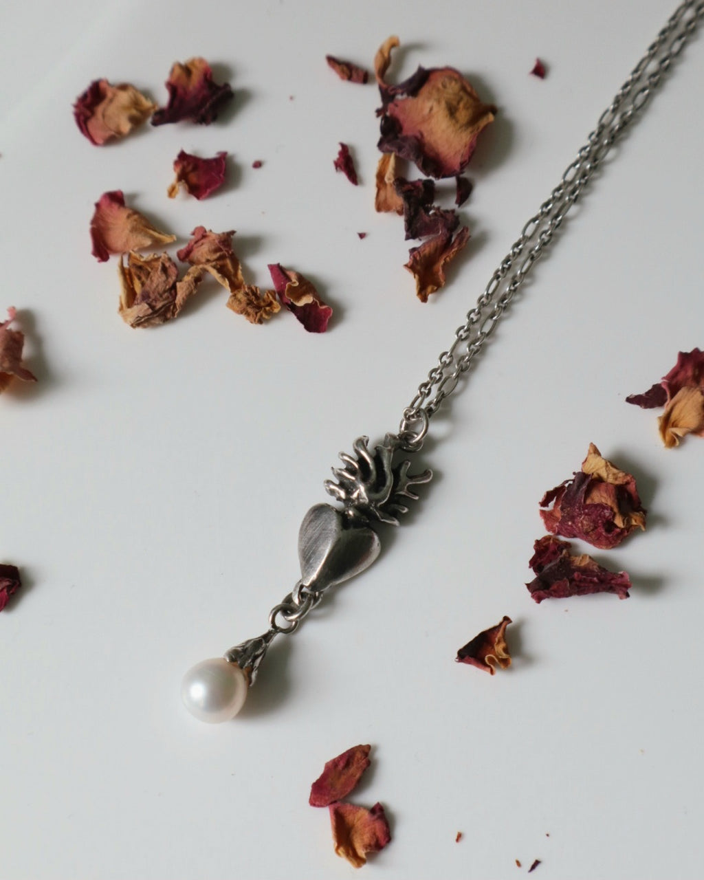 Flaming Heart Petite Pearl Pendant