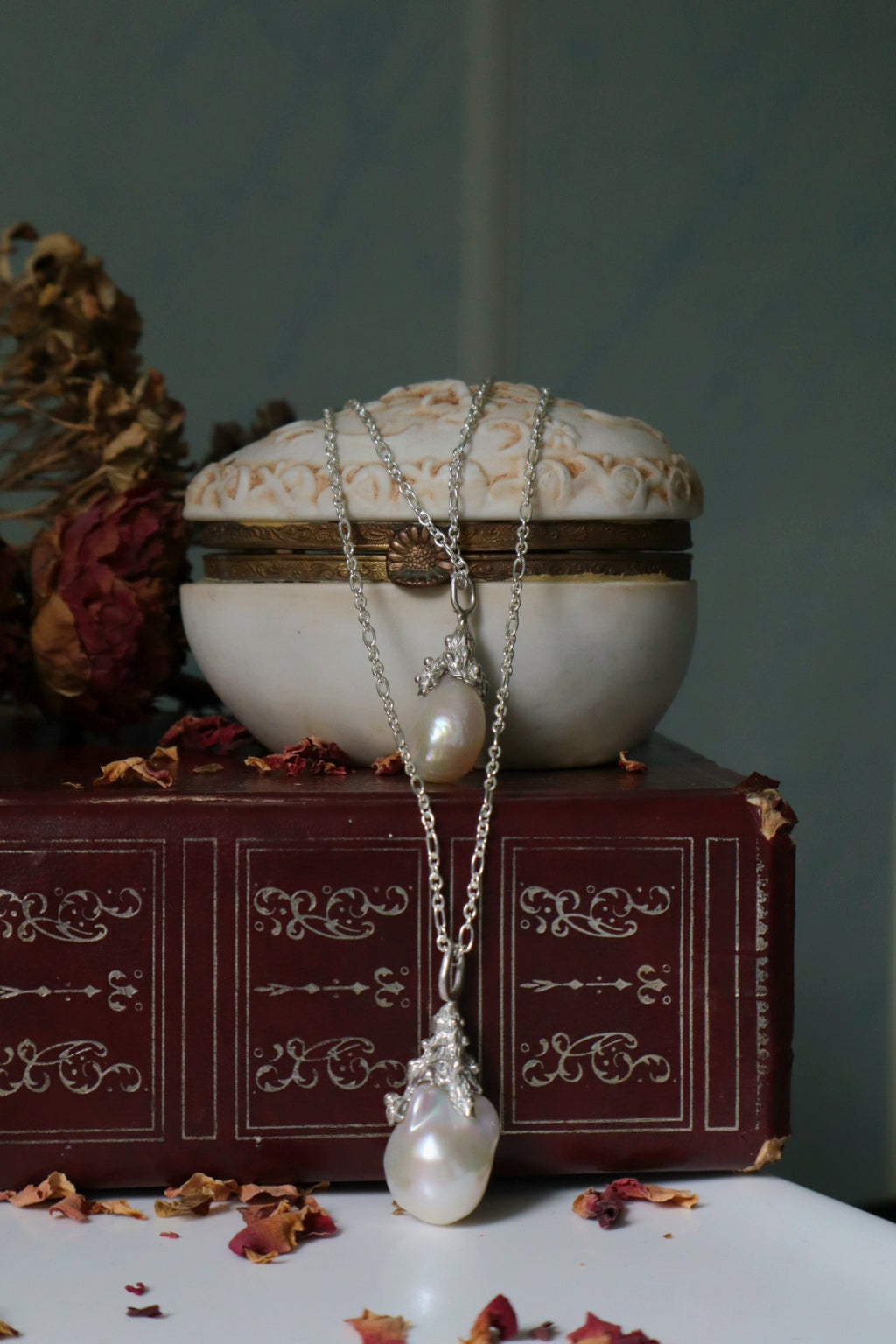 Double Chain Baroque Pearl Pendant