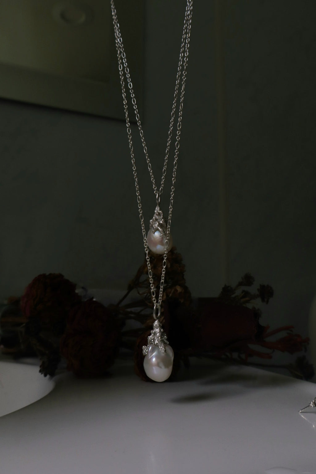 Double Chain Baroque Pearl Pendant