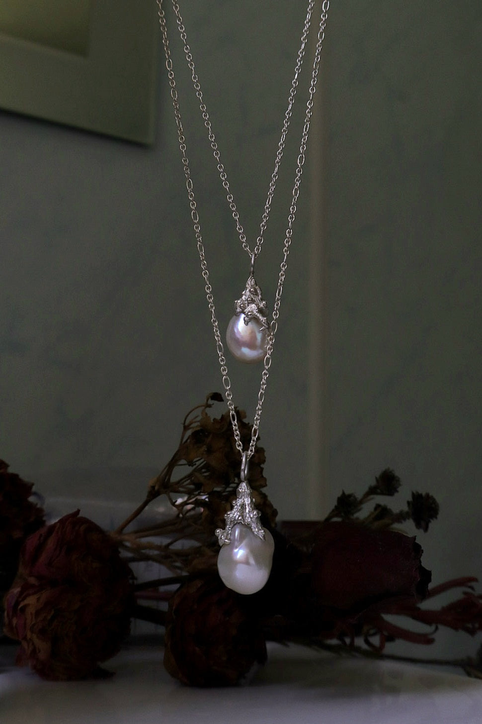 Double Chain Baroque Pearl Pendant